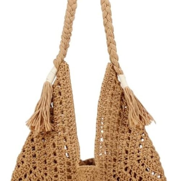 Women Straw Tote Bag Large Woven Summer Beach Purse Shoulder Handbag - Picture 1 of 7